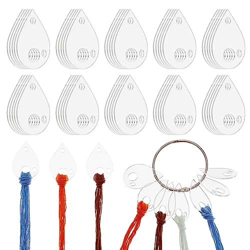 OLYCRAFT 50Pcs Clear Acrylic Bobbins with Hinged Ring Teardrop Acrylic Bobbins Cross Stitch Tread Bobbins Sewing Thread Winding Thread Bobbins Organizers for Sewing Storage DIY Crafts - color: Teardrop