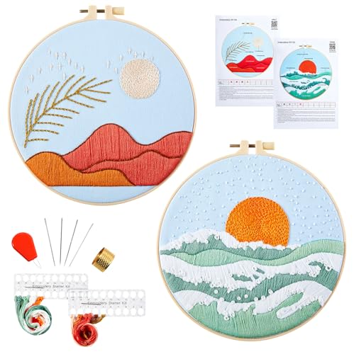 Armindou Hand Embroidery Starter Kit for Beginners Adults, Counted Cross Stitch kit for Adult Beginner, Stamped Embroidery Needlepoint Kit, 2 Set Embroidery Supplies, 2 Hoops (Attached Video Tutorial) - color: Red, size: 8inch