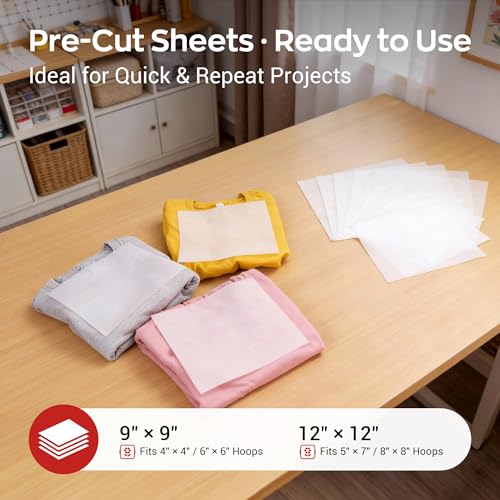 Poolin 2.5OZ Cut Away Stabilizer 9" x 9" 100 Sheets for 4x4 & 6x6 Hoops - size: 9"x9" 100sheets