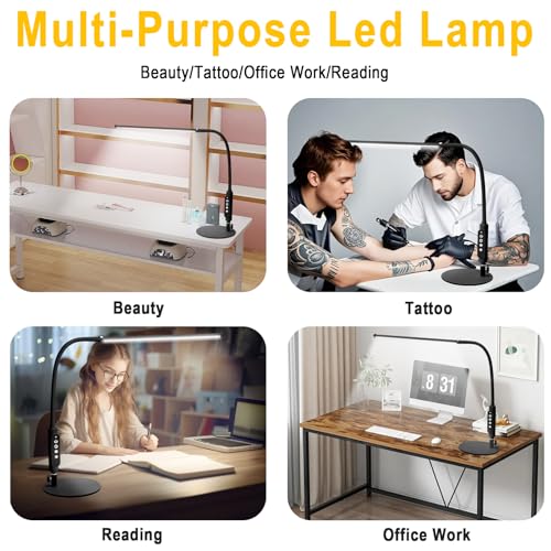 CGBE LED Desk Lamp, 23.6" Nail Light for Desk with Adjustable Gooseneck - color: Black-Table