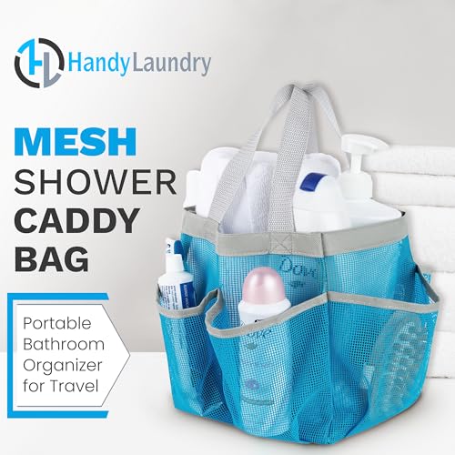Handy Laundry Mesh Shower Caddy - 7 Pocket Portable Bathroom Organizer Tote for Travel, Gym & Dorm - Collapsible Small Shower Caddy Bag to Hold Toiletries & Essentials (Blue) - color: Portable Blue