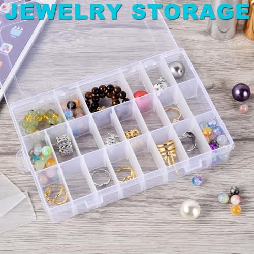 2 Pack 24 Grids Plastic Storage Box Clear Organizing Containers with Adjustable Dividers for Beads, Crafts, Art DIY, Jewelry, Screws, Pins, Thread, Fishing Gear, Small Items