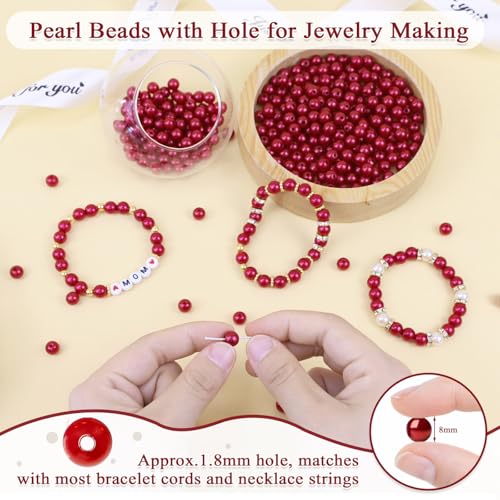 DUQGUHO Red Pearl Beads for Crafts 6mm Plastic Pearl Beads with Hole - color: Red, size: 6mm