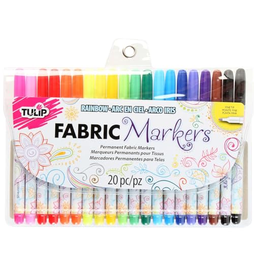 Tulip Permanent Fabric Markers Rainbow 20 Pack - Fine Tip, Minimal Bleed & Fast Drying - Premium Quality for T-shirts, Clothes, Shoes, Bags & Other Fabric Materials