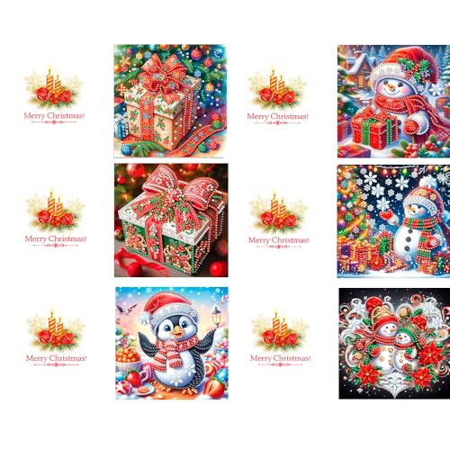 Diamond Art Painting Christmas Cards, 12 Pack DIY 5D Diamond Greeting Cards Kits for Adults Diamond Xmas Greeting Cards with Envelopes Gem Christmas Gift for Families, Friends, Partners - color: Xmas-12pcs