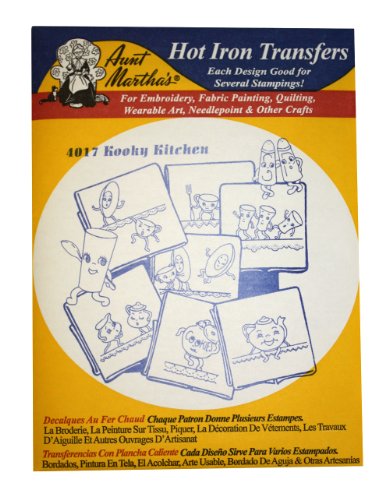 Aunt Martha's Iron On Transfer Patterns for Stitching, Embroidery or Fabric Painting, Patterns for Tea Towels/Kitchen Decor, Set of 5