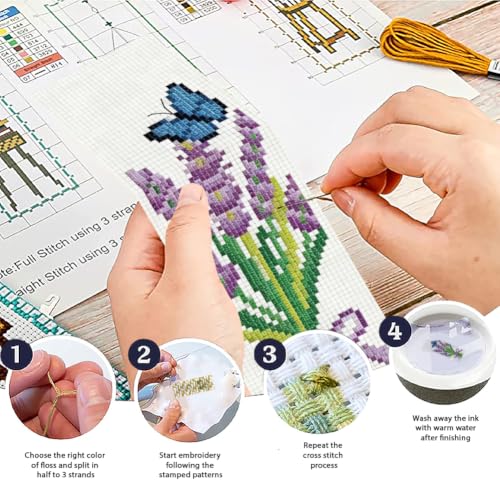 ACRNIGHEET 6PCS Cross Stitch Bookmark Kit for Beginner Stamped Cross Stitch Kits for Adults Lavender DIY Tassel Embroidery Bookmark Kits Needlepoint Kit with Instructions Craft Gift 8.5''x3'' 11CT - style: Lavender Butterfly with Tassel
