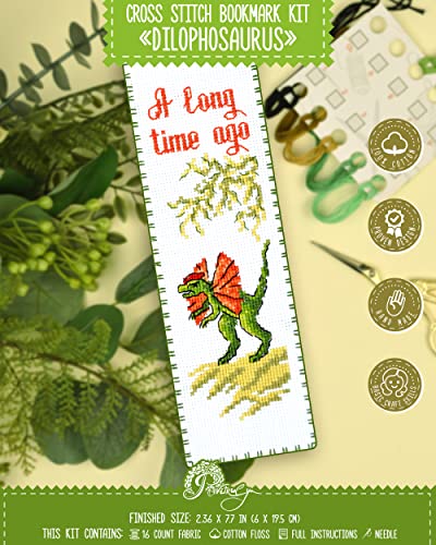 Povitrulya Dinosaur Counted Cross Stitch Kit Dilophosaurus - DIY Bookmark Set for Hand Embroidery - color: Dilophosaurus