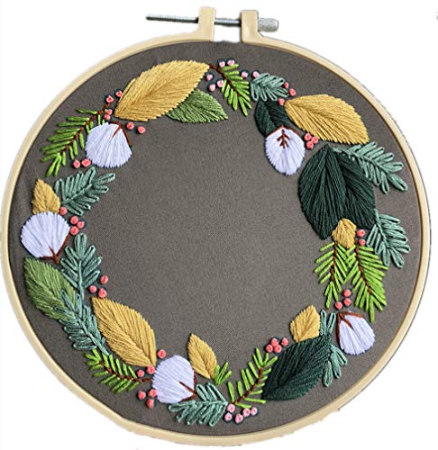 Abillyn Embroidery Starter Kit Flower Leaves Stamped with Printed Pattern Cross Stitch Embroidery Kits (Flower 1) - color: Flower 1