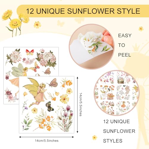 BBTO 12 Sheets Rub on Transfers for Crafts Wood Furniture DIY, 5.5" x 5.7" - style: Flower Fairy