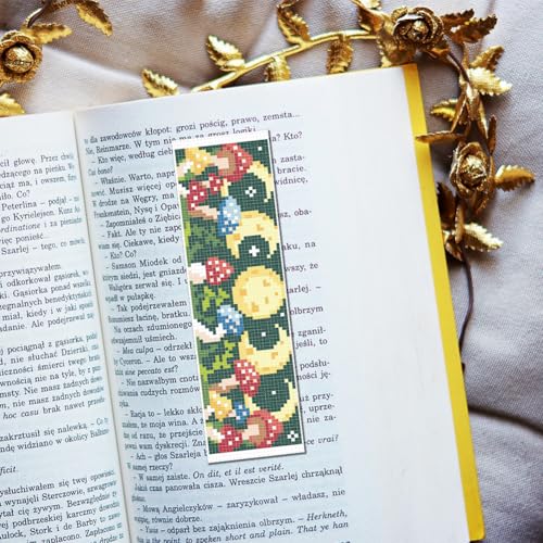 FREEBLOSS 6 Set Cross Stitch Bookmark Kit Stamped Cross Stitch Kit Mushroom Bush Embroidery Set with Instruction for Adults 8''*2.4'' - style: Mashroon Moon