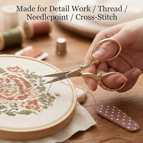 BIHRTC 3.6Inch Vintage Crochet Scissors Small Embroidery Sewing Handcraft - color: Gold