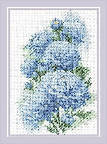 RIOLIS - Delicate Chrysanthemums 2140, Cross Stitch Kits 8¼" x 11¾", Cross Stitch Kits for Adults, Floral Counted Cross Stitch Kits, Embroidery Kit for Beginners & Advanced, Crossstitching Kits