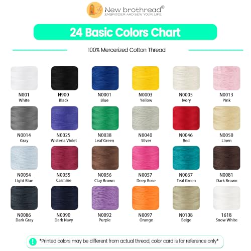 New brothread Multi-Purpose 100% Mercerized Cotton Threads -24 Basic Colors - color: 24 Basic Colors