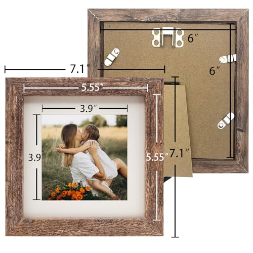 6x6 Picture Frames Set of 2, Square Rustic Wood Grain Photo Frame for Tabletop or Wall Mounting Display - size: 6X6(2pcs)