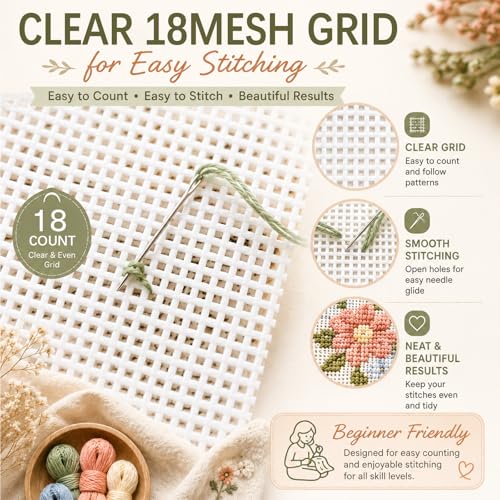 Knitgrip 10 Pcs 18 Mesh Needlepoint Canvas, 6 Square Sizes - size: 18 Mesh Square Size