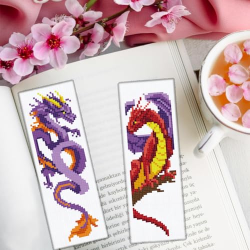 ORIGACH 6 Set Dragon and Loong Cross Stitch Bookmark Kit for Beginner - style: Dragon and Loong