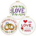 Zhenqing 3 Valentine's Day Cross Stitch Kit Set for Beginners, 11CT Printed 20x20cm with 16cm Hoop, Love Word & Ring & Rose Romantic Embroidery(70858) - color: Romance Theme Cross-Stitch 3-Piece Set