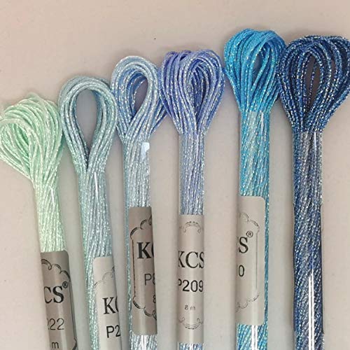 KCS 6-Strand Cross Stitch Metallic Variegated Pearl Shiny Embroidery Floss (6 skeins, Solid Color 6) - color: Solid color 6