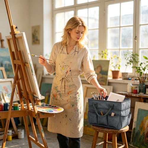 Art Supply Storage Bag,Craft Organizer Tote Bag for Craft Supplies - color: Gray