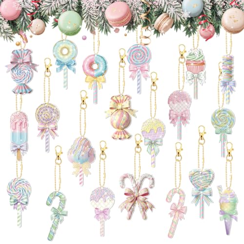 Tondiamo 20 Pcs Christmas Macaron Candy Diamond Painting Keychain Kits 5d DIY Diamond Art Pendants Double Sided Hanging Key Chains for Christmas Party Decoration DIY - style: Macaron Candies