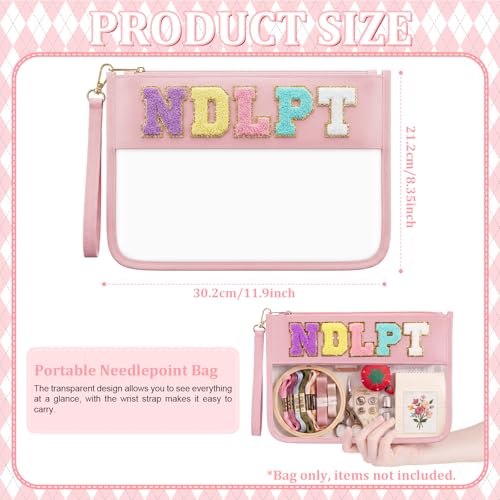 Klyyo Clyro Needlepoint Project Bag Clear Embroidery Sewing Bag Sewing Craft Organizer Storage Chenille Letter Zipper Pouch for Quilting Embroidery Knitting Stitching Cross Stitch Crochet (Pink) - color: Pink