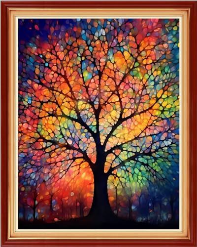 Dooxvey Cross Stitch Kits for Adults Beginners,Full Range of Cross-Stitch Stamped Kits Needlepoint Kits for Beginners Embroidery Kits 11CT Cross Stitch Patterns-Colorful Night Light Tree 16x20 inch - color: Manual Arts 21