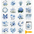 GLOBLELAND 18 Sheets Blue Flowers Rub on Transfer Stickers 3.9x3.6inch Lily of The Valley Hydrangea Rose Peony Cup Wraps Decals Butterfly Transfer Stickers for Crafts Glass Bottle Vase Decor - style: Blue Flowers
