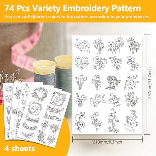 4 Sheets Water Soluble Embroidery Stabilizers 11.69x8.27 Inches Pocket Flower Stick and Stitch Embroidery Paper Adhesive Embroidery Transfer Paper for Shirts Coats Bags - style: Pocket Flower