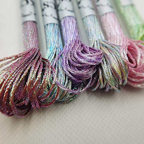 KCS 6-Strand Cross Stitch Metallic Variegated Pearl Shiny Embroidery Floss (6 skeins, Multicolored 2) - color: Multicolored 2