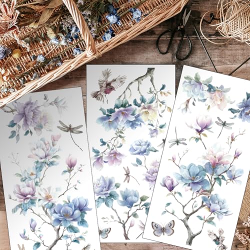 OLYCRAFT 3Pcs/Set Vintage Flowers Rub on Transfers for Furniture and Craft 6x12 Inch Peony Furniture Decal Transfer Stickers Rub on Decal with 1pc Scraper for Cabinet Wardrobe Decoration - style: Peonies