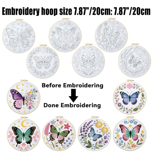 ORIGACH 6 Pack Butterfly & Flower Wreath Embroidery Kits for Beginners - style: Butterfly & Flower