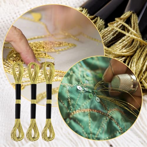 6 Skeins Embroidery Threads, Metallic Embroidery Floss (Gold) - color: Gold
