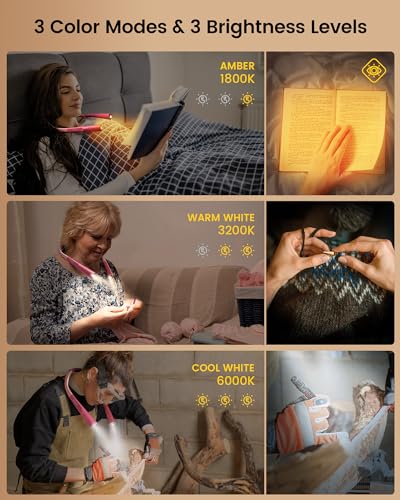 Glocusent Upgraded LED Neck Reading Light, Book Light for Reading in Bed - color: Light Pink, size: Slim-Medium