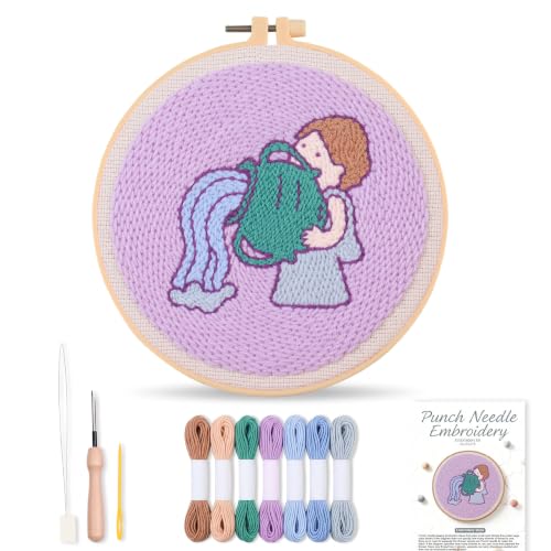 Harimau Punch Needle Kit Twelve Zodiac Signs Pattern,1Pc Embroidery Hoop, Essential Punch Needle Supplies,Ideal Punch Art for Beginners,DIY Adults Embroidery, Video Teaching - color: 65273