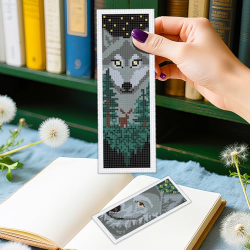 ORIGACH 6 Set Wolf & Forest Cross Stitch Bookmark Kit for Beginner - style: Wolf & Forest