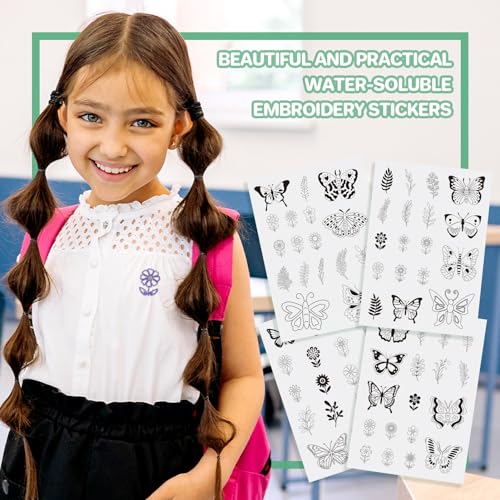 Craftdady Flower Butterfly Water Soluble Stabilizer 70Pcs Embroidery Fabric Stick and Stitch Hand Embroidery Paper Wash Away Sewing Patterns for Beginners Spring Embroidery Kit - color: Flower & Butterfly #2