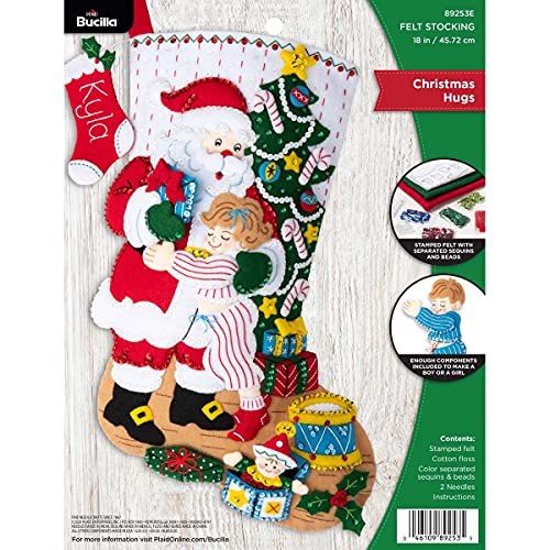 Bucilla Felt Applique 18" Stocking Making Kit, Christmas Hugs, 89253E