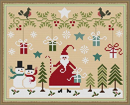 Howie's Needlepoint Cross Stitch Kits, 14CT Pre-Printed Christmas Pattern Embroidery Kits, Full Range of Stamped Starter Needlework Kits (Santa Claus 11, 11.42 x 8.66inch) - color: Santa Claus 11