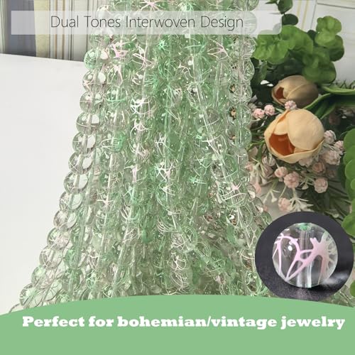 10mm Hand-Drawn Glass Beads Bulk 160pcs Green Pink Round - color: Green&Pink 10mm