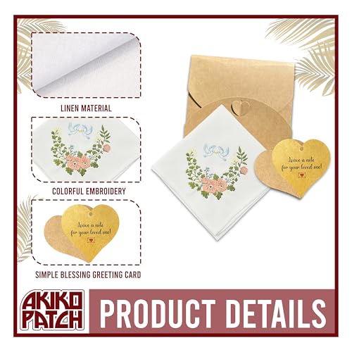 White Doves With Rings Flower Handkerchief Embroidery, 11.8" Wedding Linen Handkerchiefs, Vintage Handkerchief, Flower Wedding, Womens Mens Handkerchiefs, Gifts for Bride Groom Mom Dad