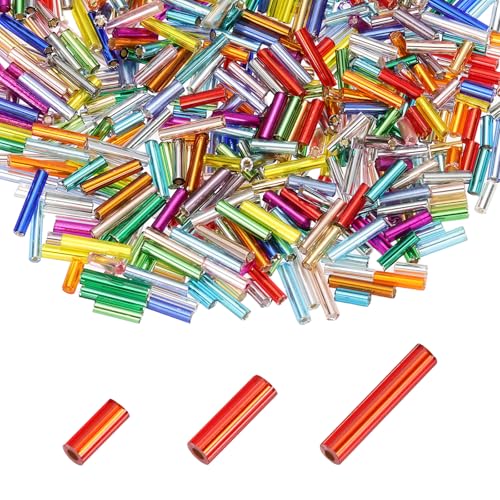 MECCANIXITY 2000pcs Glass Bugle Beads 4/6/9mm Long Tube Cylinder Beads - color: Multicolor