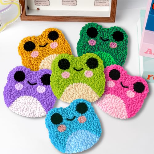 WATINC Punch Needle Coaster Kit - 6 Pattern DIY Craft for Beginners, Frog - color: Frog