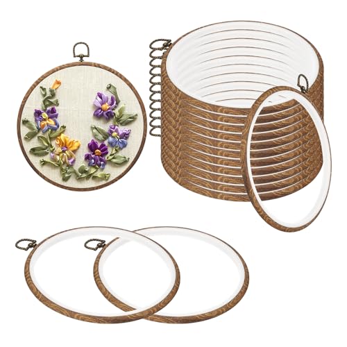 PATIKIL 8inch Embroidery Hoops, 15Pieces Imitated Wood Circle Frame Cross Stitch Hoop Ring for Embroidery Art Craft Sewing Ornaments Hanging Decoration - size: 8inch