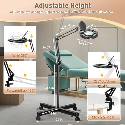HITTI 2200 Lumens 12X Magnifier Esthetician Light, 4 Wheel Rolling Base - color: Black