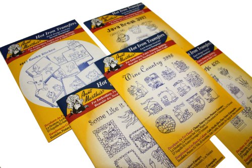 Aunt Martha's Iron On Transfer Patterns for Stitching, Embroidery or Fabric Painting, Patterns for Tea Towels/Kitchen Decor, Set of 5