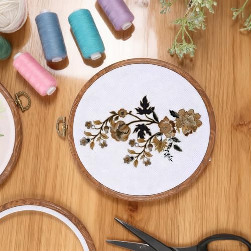 Oqqlin 15 Pcs Round Embroidery Hoops, 6 Inch Imitation Wood Cross Stitch Hoop Ring Round Rubber Embroidery Frame Hoop for Sewing, DIY Craft, Hanging Ornaments - size: 6 inch