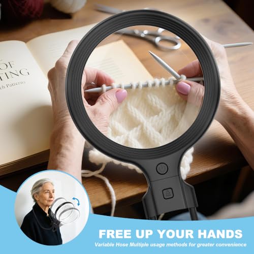 3 in 1 Hands Free Magnifying Glass with Light, Neck Wear Lighted Magnifier