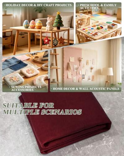 Burgundy Felt Fabric 36" X 36"(1 Square Yard) 1.6mm Thick Soft Felt Sheet - color: Burgundy