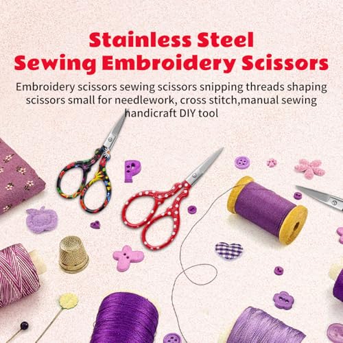 Sewing Embroidery Scissors,2PCS Sewing Craft Scissors,Red+White - color: Red+white